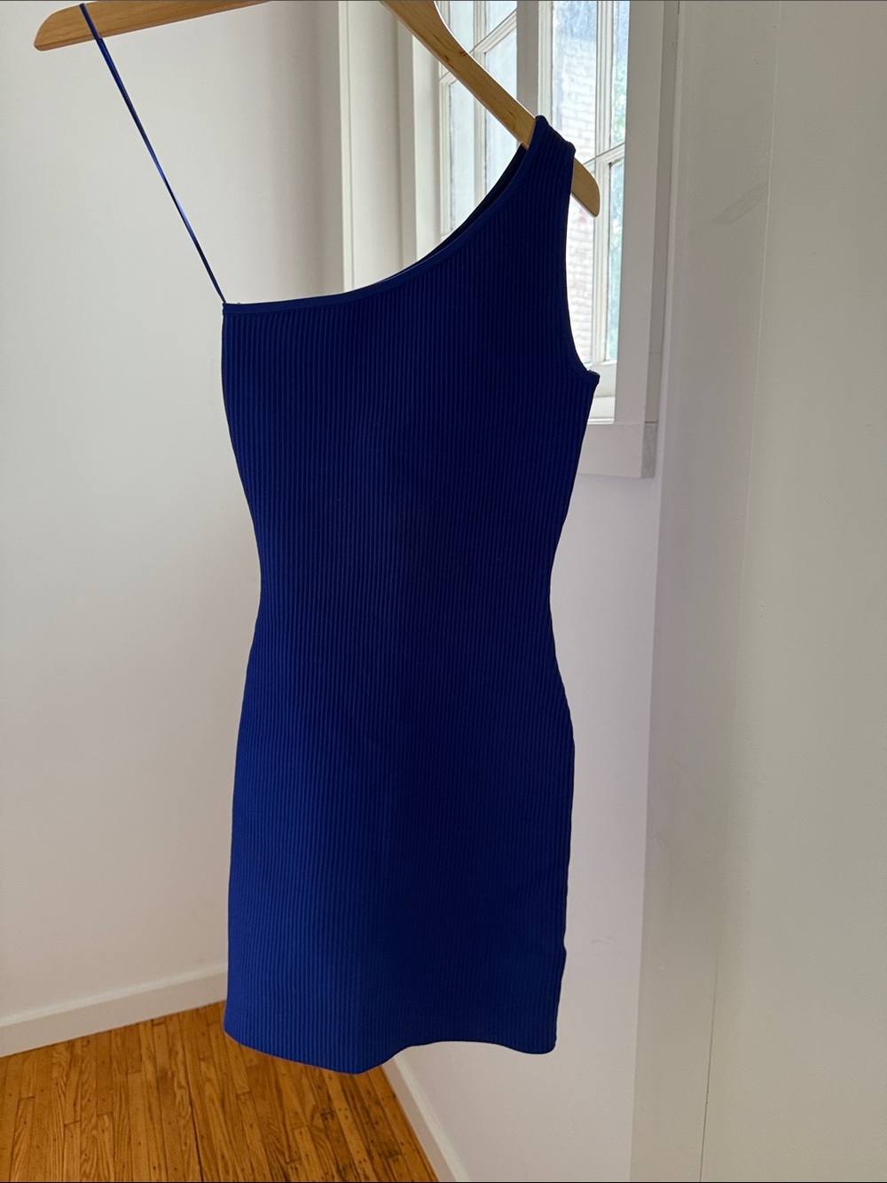 Sincerely Jules One-Shoulder Ribbed Dress in Royal Blue